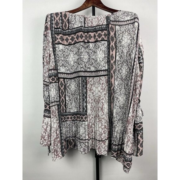 Como Vintage Multicolor Floral Patchwork Pleated Long Sleeve Blouse Size 2X - Picture 6 of 6